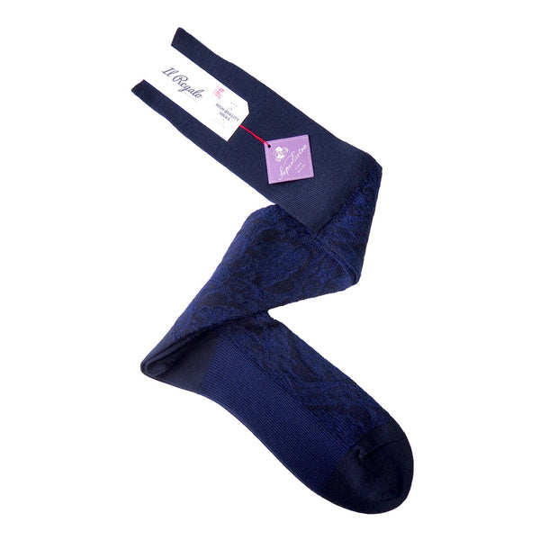 ヘリテージダマスクロングホーズ - 靴下 NAVY / 25-27cm Il Regalo/イルレガロ | HIGH QUALITY SOCKS