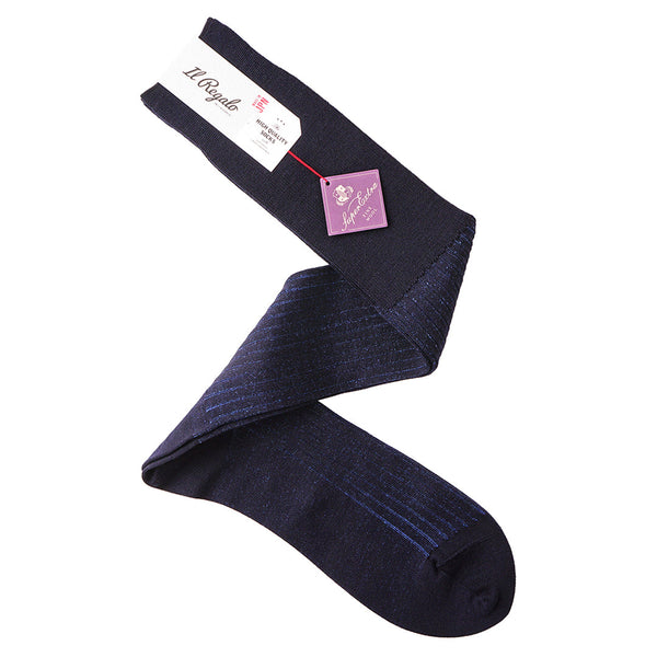 ウール&シルクシャドーストライプロングホーズ - 靴下 NAVY / 25-27cm Il Regalo/イルレガロ | HIGH QUALITY SOCKS