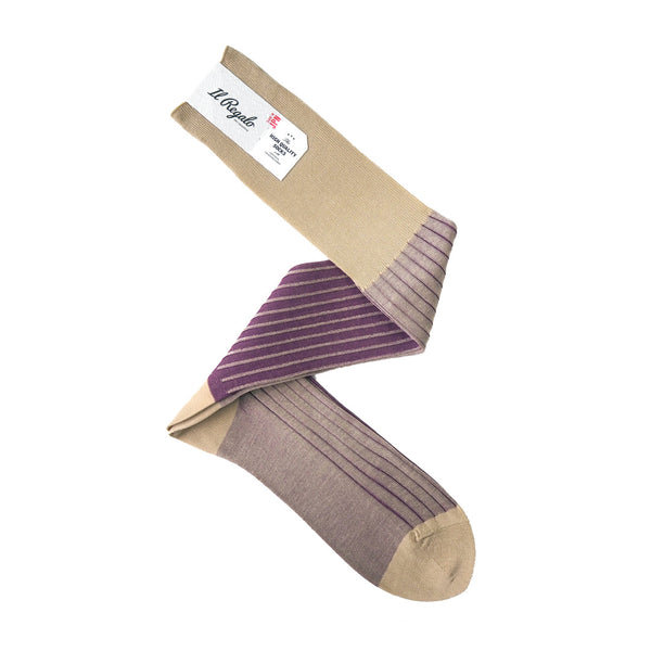 リバーシブルロングホーズ / Lサイズ - BEIGE & PLUM / 27-29cm Il Regalo/イルレガロ | HIGH QUALITY SOCKS