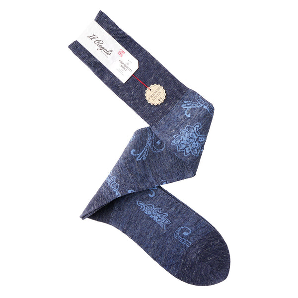 リネンフローラルロングホーズ / Lサイズ - 靴下 NAVY / 27-29cm Il Regalo/イルレガロ | HIGH QUALITY SOCKS