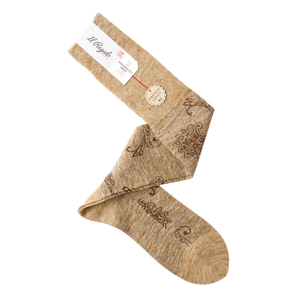 リネンフローラルロングホーズ  / Lサイズ - 靴下 TAN / 27-29cm Il Regalo/イルレガロ | HIGH QUALITY SOCKS