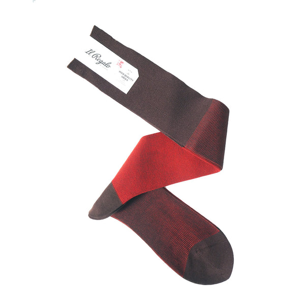 リバーシブルバイカラーロングホーズ - 靴下 BROWN & SCARLET / 25-27cm Il Regalo/イルレガロ | HIGH QUALITY SOCKS