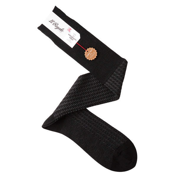 ヘリンボーンロングホーズ / Lサイズ - 靴下 BLACK / 27-29cm Il Regalo/イルレガロ | HIGH QUALITY SOCKS