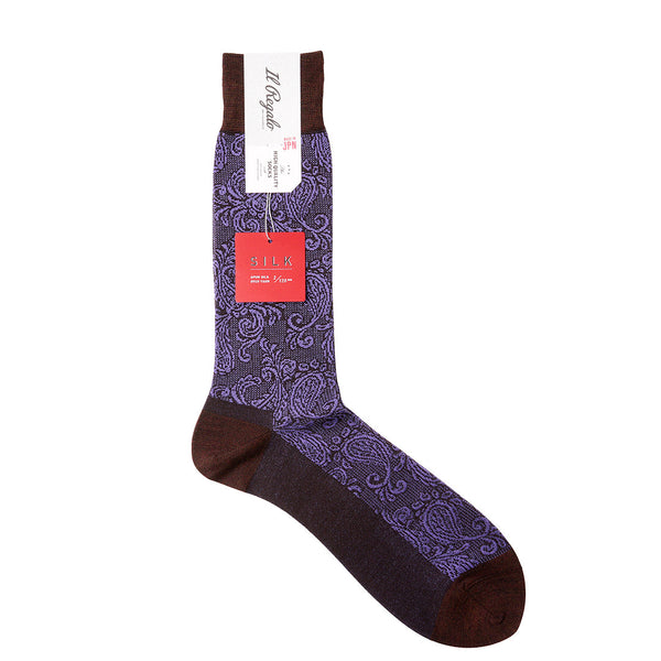 シルクペイズリーソックス - 靴下 BROWN & LAVENDER / 25-27cm Il Regalo/イルレガロ | HIGH QUALITY SOCKS