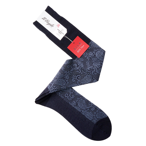 シルクペイズリーロングホーズ - 靴下 NAVY & BLUE / 25-27cm Il Regalo/イルレガロ | HIGH QUALITY SOCKS