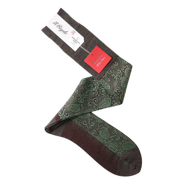 シルクペイズリーロングホーズ - 靴下 GREY & GREEN / 25-27cm Il Regalo/イルレガロ | HIGH QUALITY SOCKS