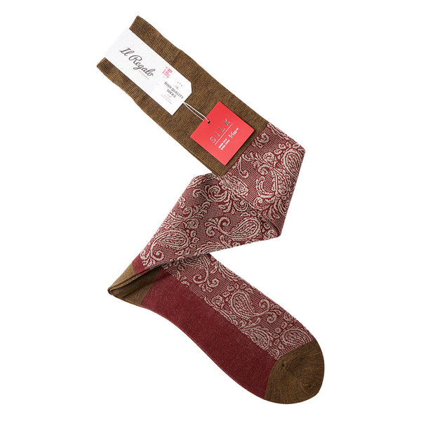 シルクペイズリーロングホーズ - 靴下 MOCHA & WINE / 25-27cm Il Regalo/イルレガロ | HIGH QUALITY SOCKS