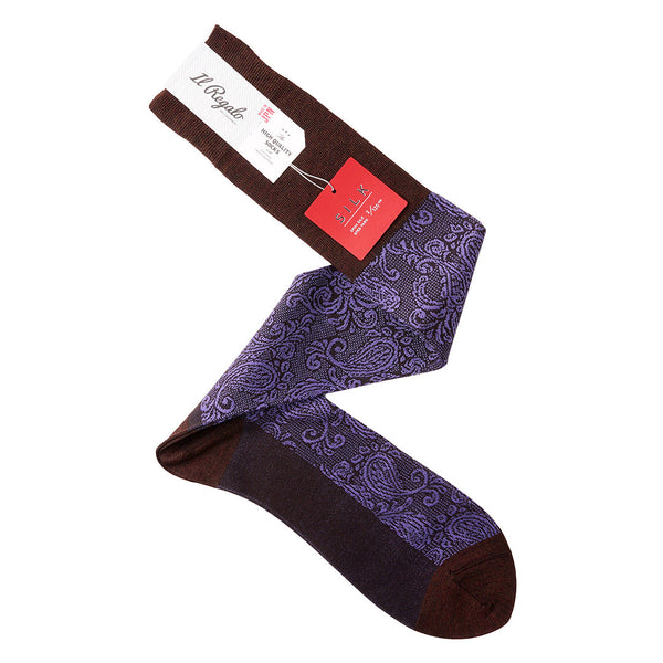 シルクペイズリーロングホーズ - 靴下 BROWN & LAVENDER / 25-27cm Il Regalo/イルレガロ | HIGH QUALITY SOCKS