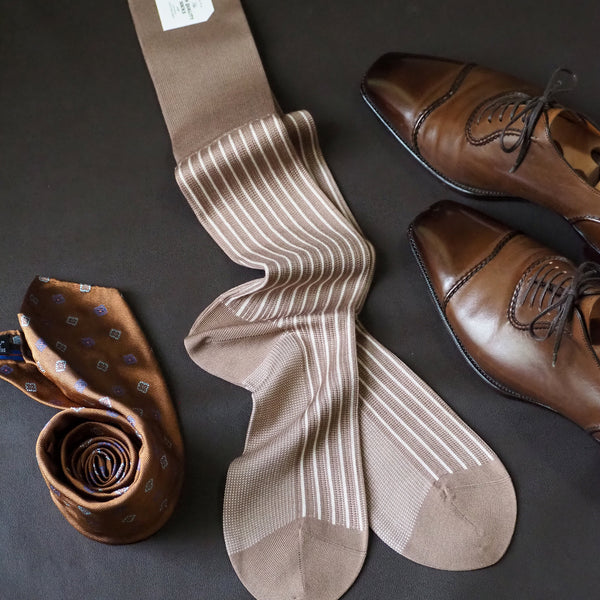 コットン&シルクストライプロングホーズ - 靴下 Il Regalo/イルレガロ | HIGH QUALITY SOCKS