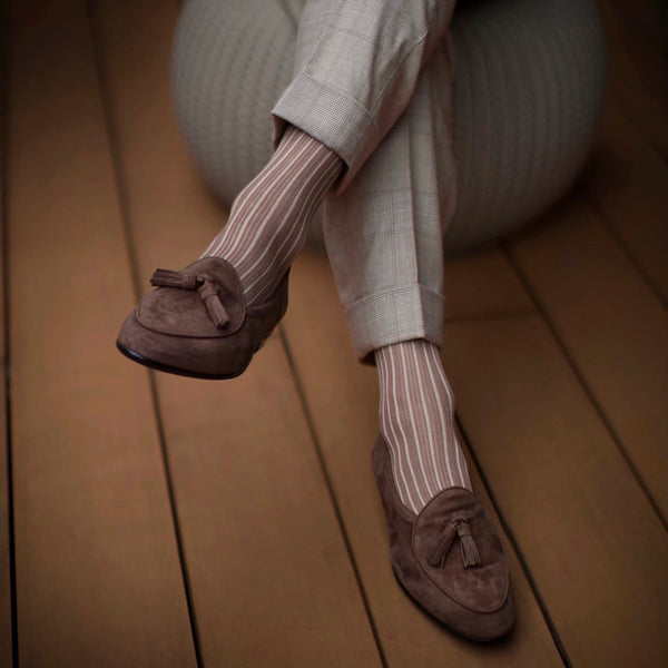 コットン&シルクストライプロングホーズ - 靴下 Il Regalo/イルレガロ | HIGH QUALITY SOCKS