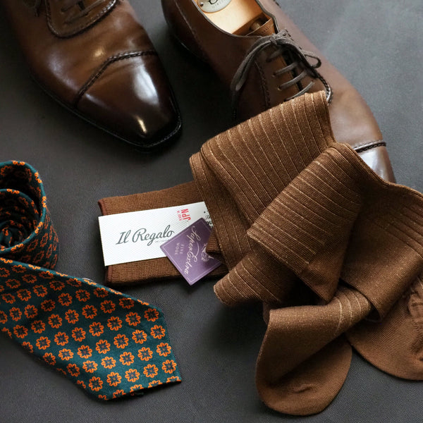 ウール&シルクシャドーストライプロングホーズ - 靴下 Il Regalo/イルレガロ | HIGH QUALITY SOCKS