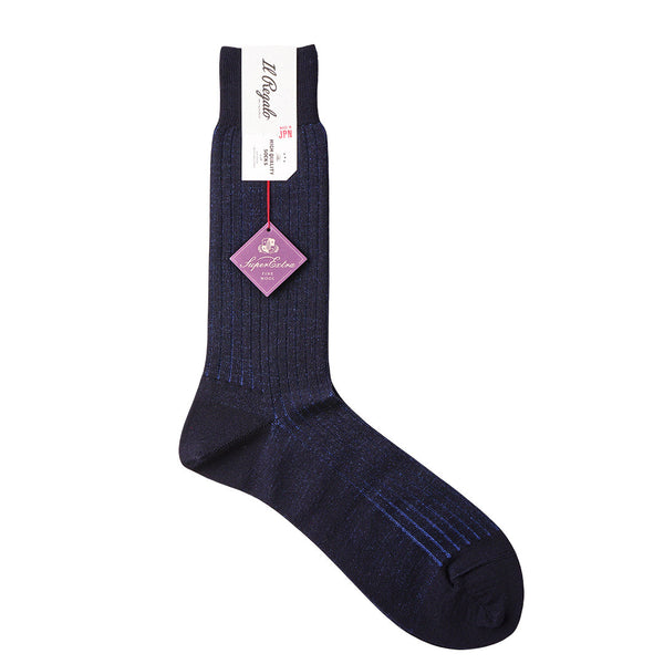 ウール＆シルクシャドーストライプソックス - 靴下 NAVY / 25-27cm Il Regalo/イルレガロ | HIGH QUALITY SOCKS