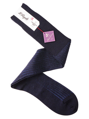ウール＆シルクシャドーストライプロングホーズ  / Lサイズ - 靴下 NAVY / 27-29cm Il Regalo/イルレガロ | HIGH QUALITY SOCKS