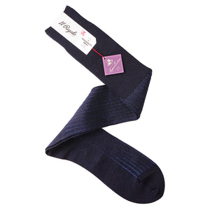 ウール＆シルクシャドーストライプロングホーズ  / Lサイズ - 靴下 NAVY / 27-29cm Il Regalo/イルレガロ | HIGH QUALITY SOCKS