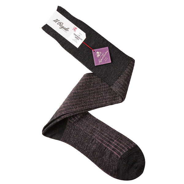 ウール＆シルクシャドーストライプロングホーズ - 靴下 D.GREY / 25-27cm Il Regalo/イルレガロ | HIGH QUALITY SOCKS