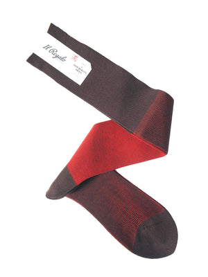 リバーシブルバイカラーロングホーズ - 靴下 BROWN & SCARLET / 25-27cm Il Regalo/イルレガロ | HIGH QUALITY SOCKS