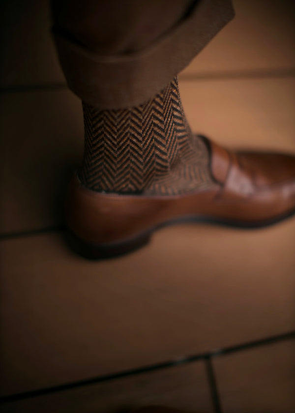 ウール＆リネンヘリンボーンロングホーズ 【outBespokenコラボレーション】 - 靴下  Il Regalo/イルレガロ | HIGH QUALITY SOCKS