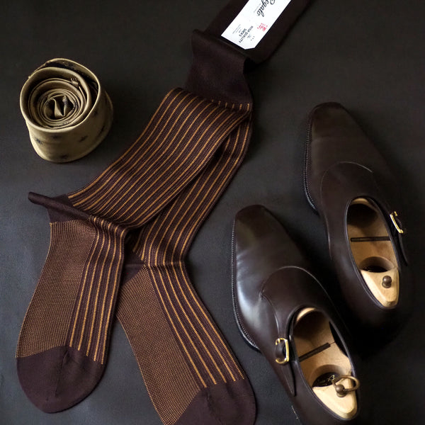 コットン＆シルクストライプロングホーズ - 靴下  Il Regalo/イルレガロ | HIGH QUALITY SOCKS