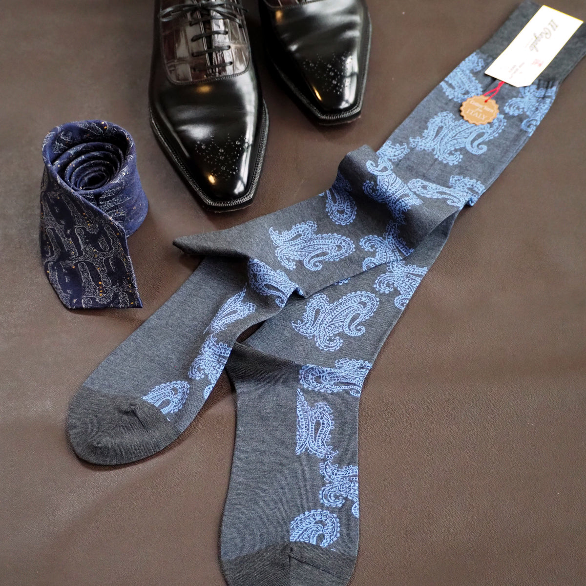 purple paisley dress socks Black/Tan/Purple Paisley Sock