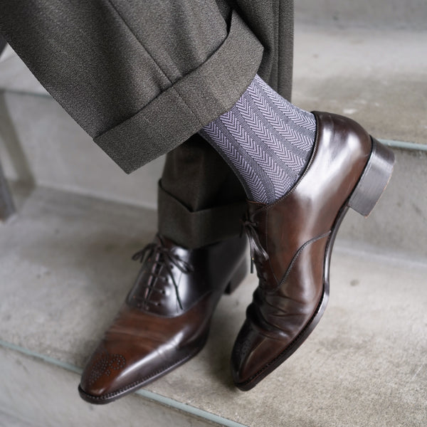 ストライプヘリンボーンソックス - 靴下  Il Regalo/イルレガロ | HIGH QUALITY SOCKS