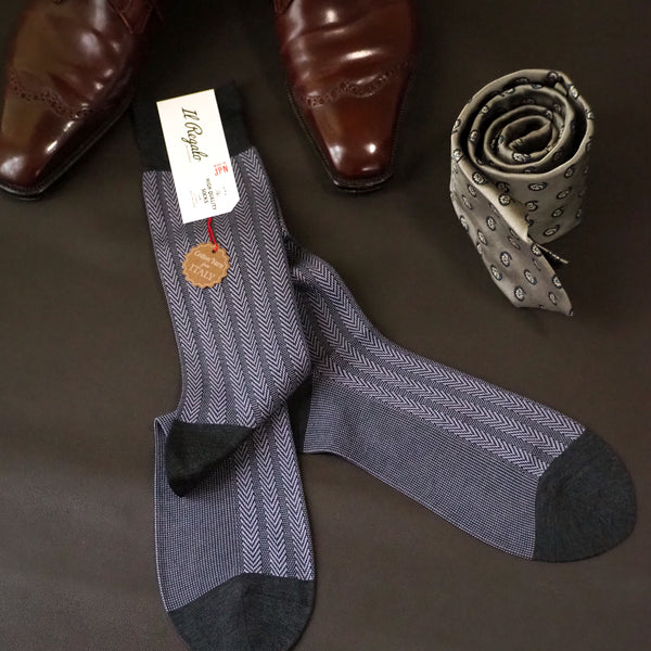 ストライプヘリンボーンソックス - 靴下  Il Regalo/イルレガロ | HIGH QUALITY SOCKS