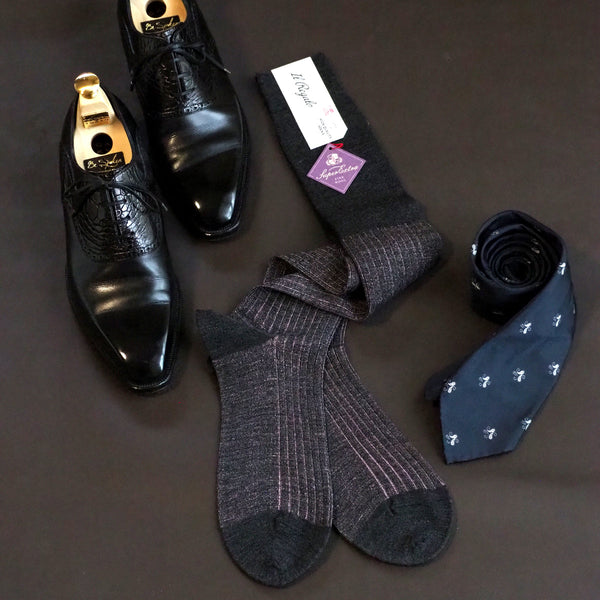 ウール＆シルクシャドーストライプロングホーズ  / Lサイズ - 靴下  Il Regalo/イルレガロ | HIGH QUALITY SOCKS