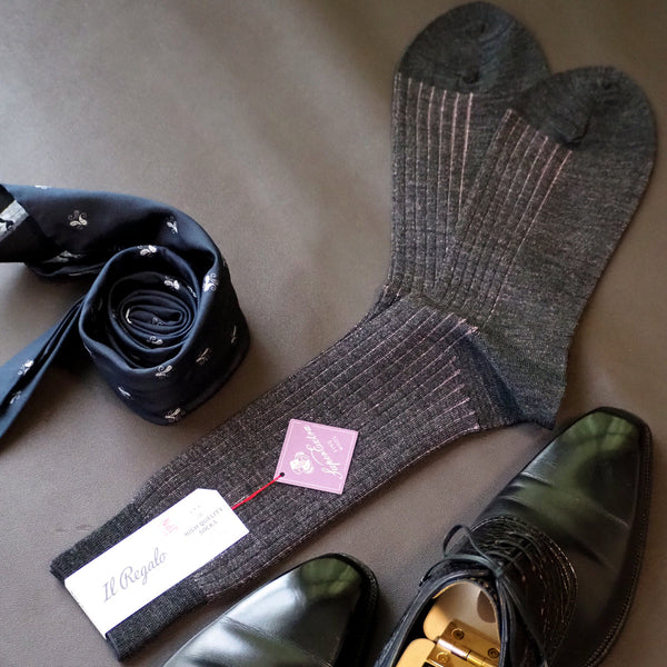 ウール＆シルクシャドーストライプソックス - 靴下  Il Regalo/イルレガロ | HIGH QUALITY SOCKS