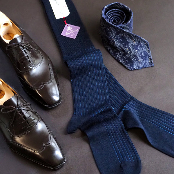 ウール＆シルクシャドーストライプロングホーズ - 靴下  Il Regalo/イルレガロ | HIGH QUALITY SOCKS