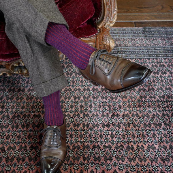 ウール＆シルクシャドーストライプロングホーズ  / Lサイズ - 靴下  Il Regalo/イルレガロ | HIGH QUALITY SOCKS